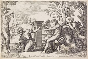 MASTER B WITH THE DIE (after Raphael) Apollo and Marsyas